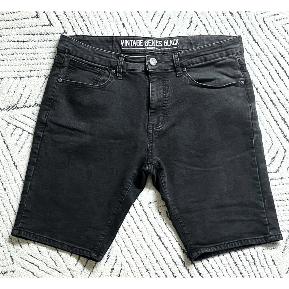 Vintage Genes Black VGB Slim Fit Shorts Men's 34x10 Comfort Stretch Denim